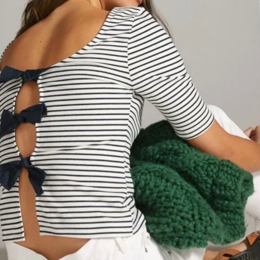 Sunday in Brooklyn Striped Bow Back Top Sz S